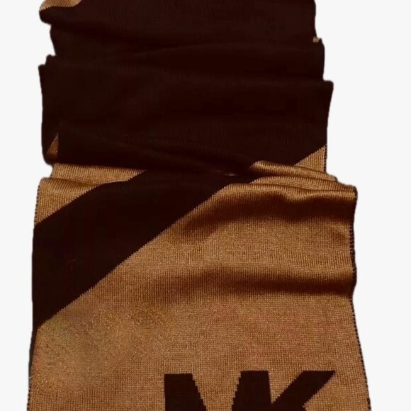 😊Michael Kors Unisex Logo Scarf Bi-Color Brown Black Diagonal Stripe Acrylic - Picture 6 of 6